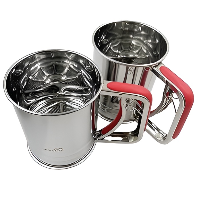 Stainless steel rotating sieve, silicone handle الک چرخان استیل دسته سیلیکونی قطر 9/5 ارتفاع 13 - تصویر 1